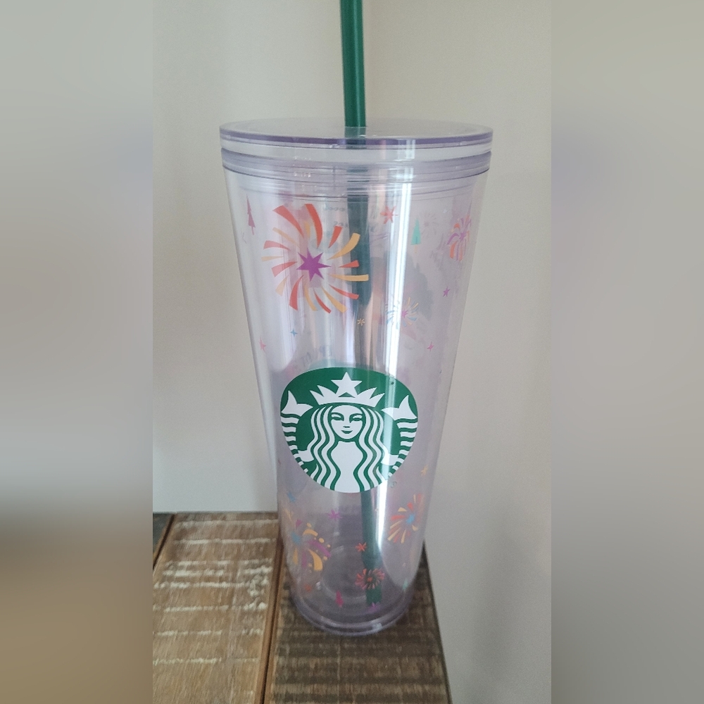 Starbucks Clear Tumbler with Festive Burst Design